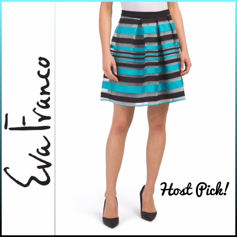 Eva Franco Teal & Black Striped Flared Skirt 🆕